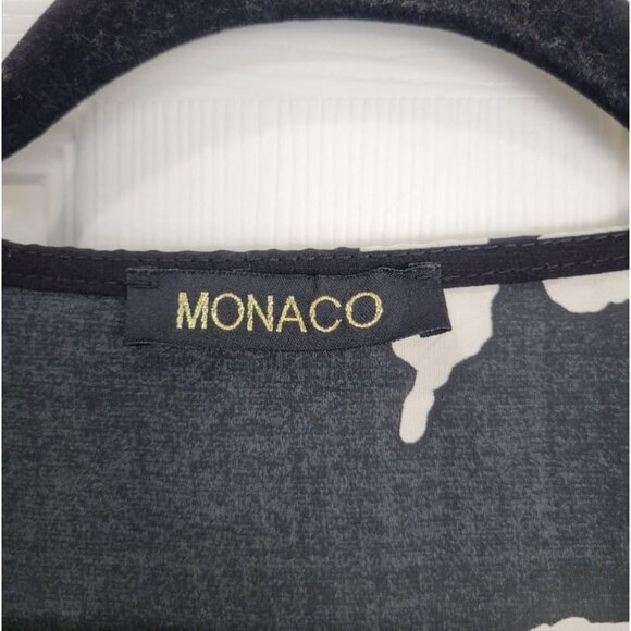 MONACO Women's Black Floral Bell Sleeves Drop Waist Tunic Mini Dress OS - Picture 6 of 10